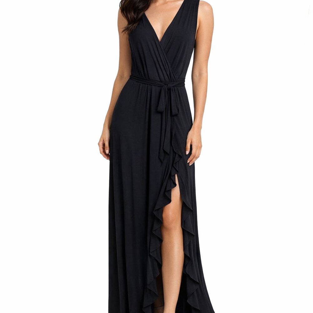 Soma Black Ruffled Wrap Maxi Dress